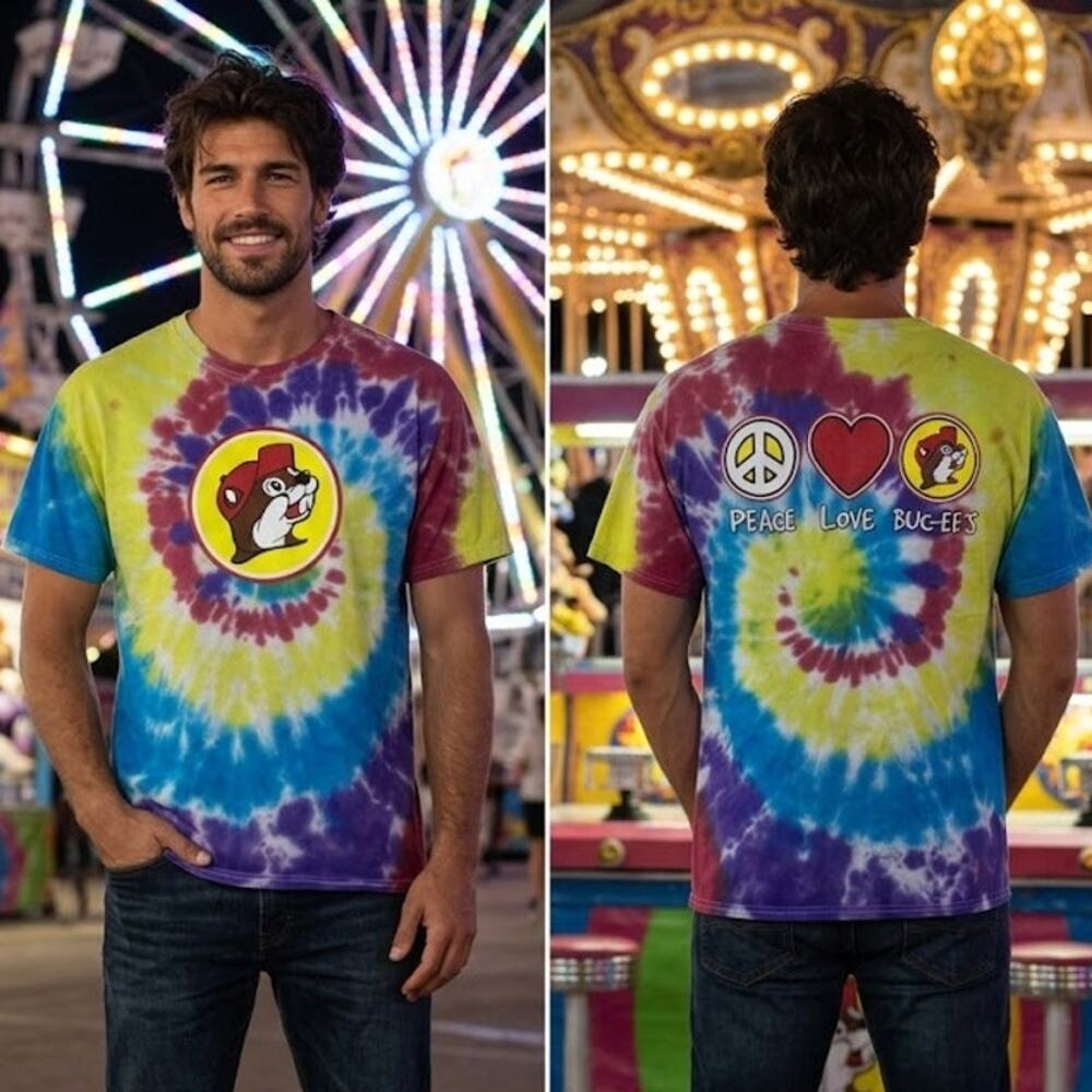 Peace Love Buc-ee's Rainbow Tie Dye Shirt Men's Large 42-44 Chest Graphic Tee